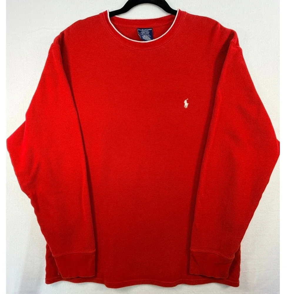 Polo Ralph Lauren Mens 2XL Red Waffle Knit Thermal Long Sleeve Sleep Shirt Pony